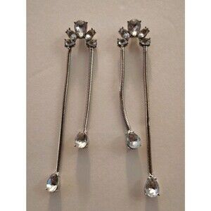 Daisy Fuentes| Two Strand Silver Tone Serpentine Chain Rhinestone Earrings